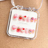 Qfdian 12Pcs/Set Cartoon Style Kids Fake Nails Detachable Press On Fake Nails Full Cover Press Stick On Nails Children Nail Decor