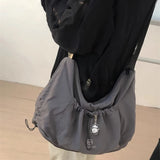 Qfdian  Y2k Aesthetic Vintage All Match Handbags Casual Women Drawstring Pleated Shoulder Bag Simple Streetwear Crossbody Bags Trendy