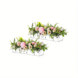 Qfdian  2 Pieces Rectangular Acrylic Vase, 16 Inch Long Vase with Holes, Wedding Family Table Christmas Halloween Decoration