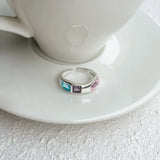 Qfdian  Minimalist Handmade Zircon Ring Simple Design Retro Texture Crystal Ring Irregular Shape Matte Finish Gemstone Ring