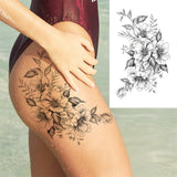Qfdian  Realistic Fake Peony Temporary Tattoos For Women Girl Black Rose Elephant Flower Tattoo Sticker Tiger Anemone Tatoos Half Sleeve
