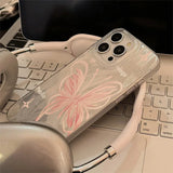 Qfdian Pink Butterfly Laser Phone Case For Apple IPhone 15 11 13 14 12 Pro Max 16 Plus SE2 3 X XR XS Max 8 7 Plus Lens protection Cover