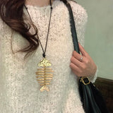 Qfdian  Punk Metal Fish Pendant Adjustable Black Leather Rope Chain Necklace For Men Women Couple Fashion Charm Accessory Accessories