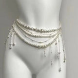 Qfdian Fashion Y2K Retro Multilayer Pearl Waist Chain Belt For Women - Stylish Body Jewelry Accessories For Party & Casual Wear