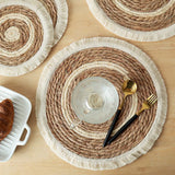 Qfdian  Round Straw Woven Placemats Kitchen Dining Table Mat Braided Tassel Place Mat Heat Resistant Pad Table Decoration Accessories