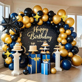 Qfdian  143pcs Metallic Blue Gold and Black Balloons Garland Kit,for Birthday Party,Graduation,Weddings,Baby Shower,Anniversaries