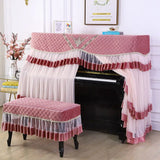 Qfdian  155x40x130 Simple Lace Piano Covers Piano Full Cover Fabric Middle Opening Piano Cover Dust Cover with Stool Cloth