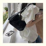 Qfdian Korean Chic Office Lady Shoulder Underarm Bag Elegant Pleated Casual Bags for Women Sweet Y2k Aesthetic Fashion Simple Handbags