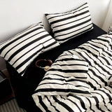Qfdian  3pcs Black white stripe Duvet Cover Set (1*Duvet Cover + 2*Pillowcase, Without Core),black white stripe Bedding Set