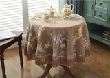 Qfdian  European Dustproof Tassel Table Cloth Embroidery Tablecloth Round Dining Desk Retro Table Cover Cloth Living Room Decor