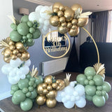 Qfdian  Sage Green White Gold Balloon Garland Arch Kit Green White Latex Balloons Birthday Baby Shower Gender Reveal Wedding Party Decor