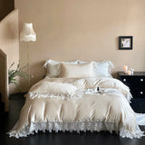 Qfdian Romantic Lace Princess Wedding Bedding Set 1000TC Lyocell Cotton Soft Silky Duvet Cover Bed Sheet/Fitted Sheet Pillowcases 4Pcs