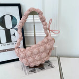 Qfdian Y2k Aesthetic Pleated Office Lady Crossbody Bags All Match Ins Bubble Quilted Cloud Bag Fashion Women Casual Shoulder Handbags