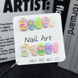 Qfdian  Size S Handmade Acrylic Press on Nails Short Square Round False Nails With Designs Ballet Sweet Cute Fake Nails With Glue