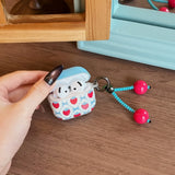 Qfdian  Blue polka dot bow strawberry pendant Airpods4/3 earphone protective case cover 2pro second and third generation new