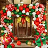 Qfdian  Christmas Balloon Arch Kit Red White Green Balloons Garland Candy Cane Gift Box Light Bulb Foil Balloons Xmas Party Decoration