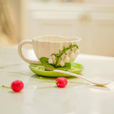 Qfdian High Appearance Bell Orchid Ceramic Mug, High-end Restaurant Coffee Mugs, Office Breakfast Milk Cups, Christmas Gift Tea Cup Set