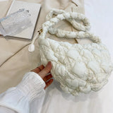 Qfdian Y2k Aesthetic Pleated Office Lady Crossbody Bags All Match Ins Bubble Quilted Cloud Bag Fashion Women Casual Shoulder Handbags