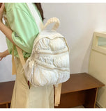 Qfdian Contrast Color Patchwork Pleated Backpacks College Casual Travel Bags for Women Y2k Aesthetic All Match Trendy Simple Schoolbags