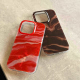 Qfdian Summer hot red motting phone case for iphone 14pro 15pro 15 pro max 13pro 12 14 13 shiny chocolate color shockproof shell fundas
