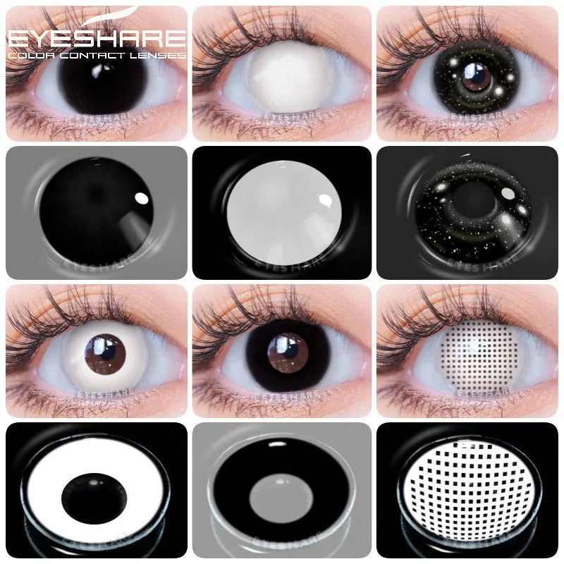 EYESHARE 1Pair Halloween Colorful Contact Lenses for Eyes Multicolored Lenses Anime Cosplay Eye Lenses White Black Red Lenses