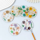 Qfdian  ins wind plant dried flower transparent resin coaster, foreign trade hot-selling handmade DIY real flower tea cup coffee coaster