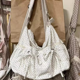Qfdian  New Vintage Dots Bow Office Lady Underarm Bag Korean Fashion Women Shoulder Bags Y2k Aesthetic Casual Purses and Handbags