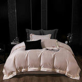 Qfdian Lyocell Cotton Jacquard Soft Silky Luxury Bedding Set Queen King Size Duvet Cover Set Bed Sheet/Fitted Sheet Pillowcases 4Pcs