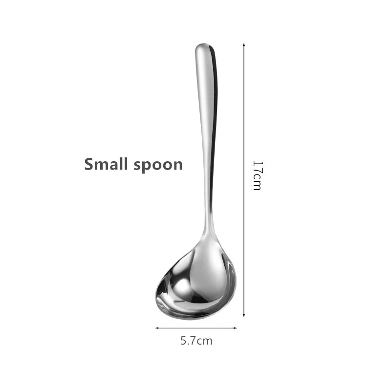 Qfdian Stainless Steel Thickening Spoon Creative Long Handle Hotel Hot Pot Spoon Soup Ladle Korean Soup Scoop Home Kitchen Tools