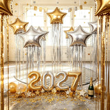 Qfdian  13Pcs Tassel Star-Shaped Balloon Set, Includes 18inch Star-Shaped Balloons with Rain Curtain Tassels, Suitable for Halloween, Christmas, Birthday Parties, 2027 New Year Decorations, K-Pop Music Themed Party Decoration