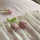 Qfdian French Lace Ruffles Princess Wedding Bedding Set Pure Cotton Double Layer Yarn Soft Duvet Cover Flat/Fitted Bed Sheet Pillowcase