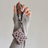 Qfdian Luxury leather leopard print earphone bag case for airpods 1 2 3 4 pro 2 protection cover with bracelet fall prevention couple