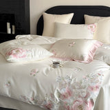 Qfdian Flowers Embroidery Luxury Bedding Set Egyptian Cotton Single Queen King Size Duvet Cover Flat/Fitted Bed Sheet Pillowcases 3/4Pc