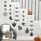 Qfdian  Glitter Black Halloween Garland - Huge, Pack of 10 Halloween Party Decor Garland with Ghost, Witch, Skull, Raven, Pumpkin and