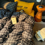 Qfdian  High Quality Beauty Bedding Set Plaid Duvet Cover Bed Sheet Set With Pillowcases Adult Dormitory Queen Size Winter Home Decor