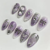 Qfdian  24Pcs Mid-length Almond Ballet False Nails Simple Cat Eye Design Press on Fake Nail Wearable Full Cover Nail Tips Manicure Tools