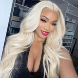 Qfdian White Platinum Blonde Wig Body Wave Synthetic Lace Front Wig Glueless Long Natural Wavy Hair Frontal Lace Wigs for Women Fashion