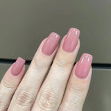 Qfdian 24Pcs Nude Pink Nail Tips Short Round Head False Nails with Design Wearable Finished Fake Nails Full Cover Press on Nails