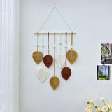 Qfdian  Nordic Woven Leaf Design Wall Hanging Tapestry Tassel Pendant Bedroom Background Wall Hanging Wall Carpet Room Decoration