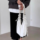 Qfdian Fashion Simple All Match Shoulder Bag Drawstring Pleated Ruffled Women Handbags Streetwear Y2k Aesthetic Vintage Crossbody Bags