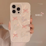 Qfdian 3D pink bow love phone case for iphone 13 pro max 15pro 11 13pro 15promax 14promax 12 sweet bright shell shockproof cover girl