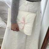 Qfdian  New Ins Balletcore Pink Bow Quilted Laptop and Tablet Bag Storage Bag Cute Gift for Girls