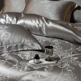 Qfdian 4Pcs Champagne Silk Damask Jacquard Egyptian Cotton Patchwork Luxury Bedding Set Duvet Cover Flat/Fitted Bed Sheet Pillowcases