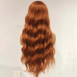 Qfdian Long Curly Natural Wavy Synthetic Hair Ginger Orange Lace Front Wig Loose Deep Wave Brown Colored 13X4 Frontal Wigs for Women