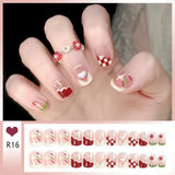 Qfdian  24pcs Bowknots Love Heart Pattern Press On Nails Cute Fresh Short Round French Style False Nails Korean Sweet Wearable Fake Nail