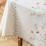 Qfdian  Three-dimensional Embroidery Table Cloth Light Luxury French Retro Rectangular Coffee Table Cloth High-grade Cotton Linen Decor