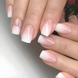 Qfdian  24Pcs Short Square Nude French Tip Press On Nails Set Reusable Acrylic Full Cover Fake Nail with Glue for Women&Girls Decoration