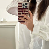 Qfdian Red stripes autume winter 3d bowknot  cover for iphone 15pro 16promax 16 13pro 12 14 13 15 pro max 14promax rope phone case
