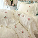 Qfdian Lace Bedding Set for Girls, Princess Duvet Cover with Sheet, Soft Washed Cotton, French Romantic Home Textiles, Elegant and Soft