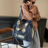 Qfdian Large Capacity Canvas Shoulder Bags Butterfly Denim Casual Totes New In 2025 Leisure Or Travel Bags Lady Sweet Packages Women